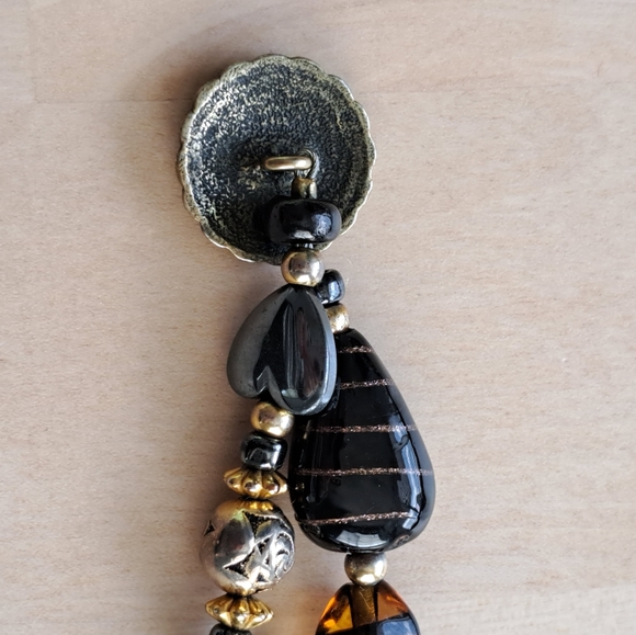 Black & Amber Art Glass, Golden and Hematite Charm Double Strand Beaded Bracelet - Picture 12 of 12